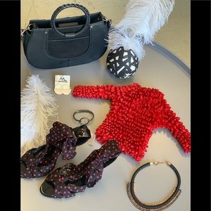 Polkadot sandals with matching bubble blouse